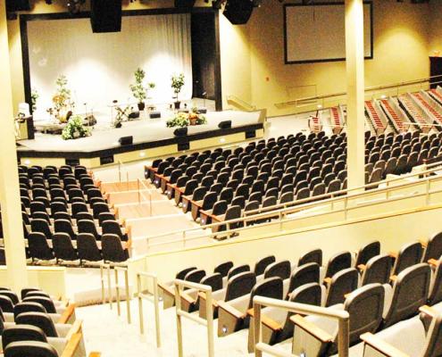 Auditorium with multi-level seating and stage for church