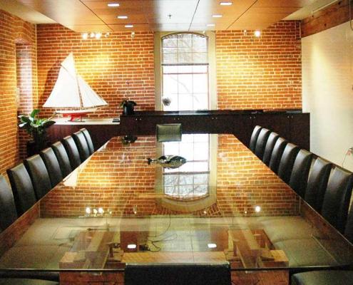 Corporate interior project of conference room constructed in harmony with the historic qualities of the building